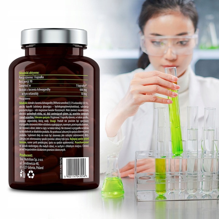 ASHWAGANDHA FORTE 666mg Mocny Ekstrakt Stres Sen Relaks Ashwaganda Korzeń