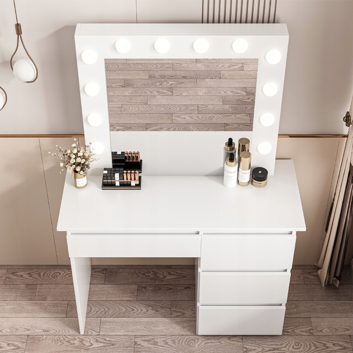 TOALETKA DO MAKIJAŻU WIZAŻU KOSMETYCZNA Z LUSTREM LED NOWOCZESNA LOFT