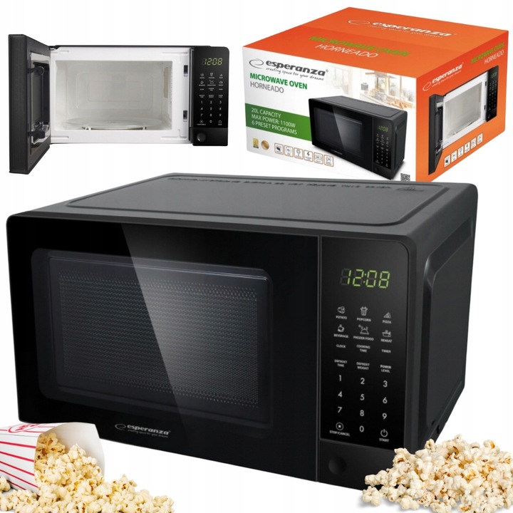 CZARNA MIKROFALA KUCHENKA MIKROFALOWA HORNEADO MAŁA 20L NIEZAWODNA 700W
