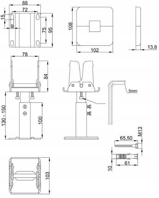 UCHWYT STOJAK PODŁOGOWY NÓŻKI STOPKI DO GRZEJNIKA STALOWEGO KOMPLET 2
