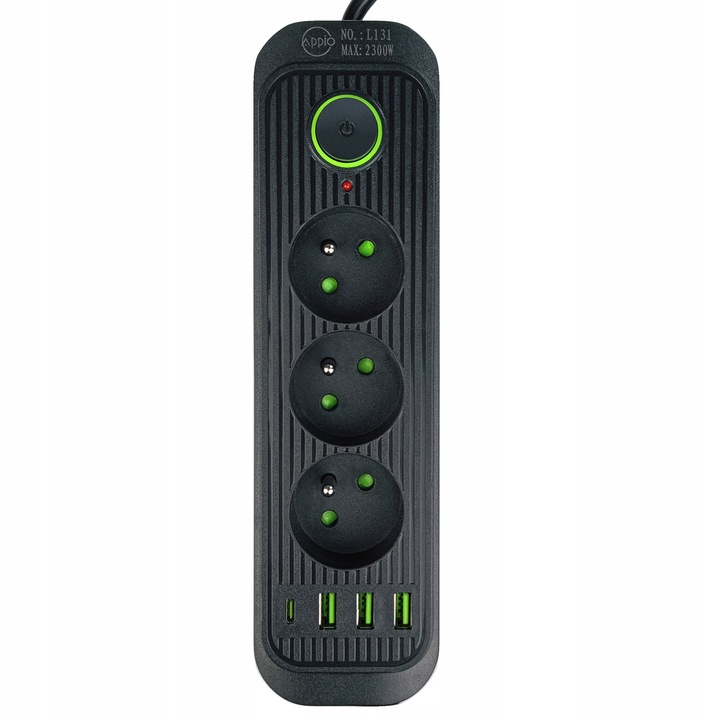 PRZEDŁUŻACZ APPIO listwa zasilająca 2m 3 gniazda + 3x USB + 1x USB C