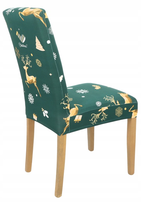 ZESTAW 6 SZT POKROWIEC NA KRZESŁO ZIELONY ŚWIĄTECZNE WZORY ELASTYCZNY