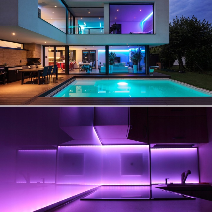 TAŚMA LED RGB 5m Ledy 5050 Listwa 230v 12v Z Zasilaczem NA PILOTA BLUETOOTH