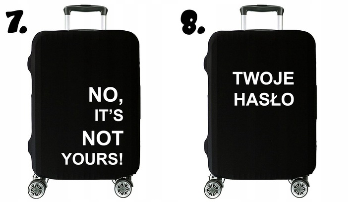 Pokrowiec na Walizkę Ochronny Etui Trzy Rozmiary S M L Czarny z Tekstem