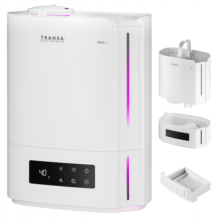 Nawilżacz powietrza WYDAJNY AROMATERAPIA HIGROSTAT HIGROMETR LED Biały