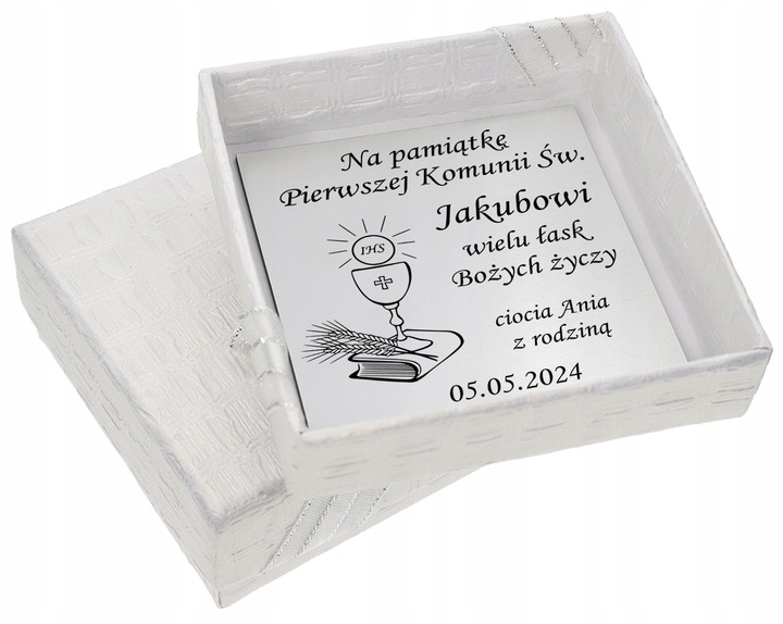 ŁAŃCUSZEK srebrny MEDALIK komunijny Matka Boska Cudowna do Komunii Chrzest