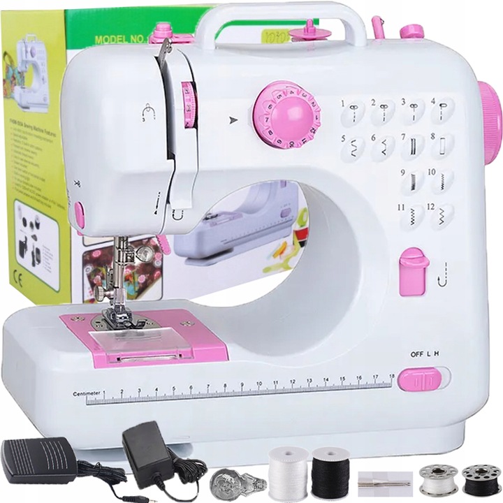 MASZYNA DO SZYCIA MINI PRZENOŚNA 12 ŚCIEGÓW AKCESORIA + GRATISY BIAŁA