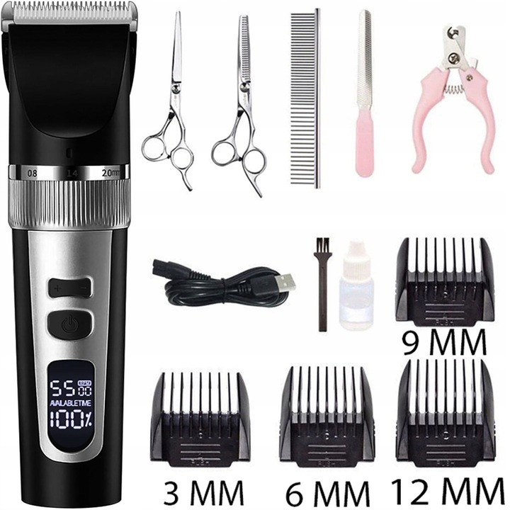 MASZYNKA DO STRZYŻENIA PSA ZWIERZĄT ZESTAW PSÓW BEZPRZEWODOWA CICHA LCD 9W