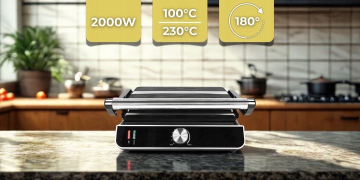 Grill Elektryczny Regulacja Temperatury Powłoka Non-Stick do Zmywarki