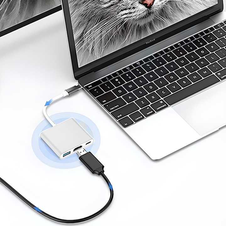 PRZEJŚCIÓWKA ADAPTER 3W1 USB-C 4K HDMI HUB USB 3.0 KONWERTER 100W 3A