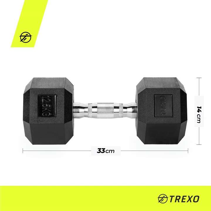 Hantel ogumowany TREXO Hex 10 kg ANTYPOŚLIZGOWOŚĆ HEKSAGONALNE SOLIDNE