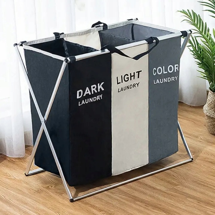 TRZYKOMOROWY KOSZ NA PRANIE DUŻY WOLNOSTOJĄCY ORGANIZER XXL