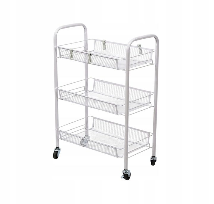 Metalowy wózek wielofunkcyjny 3-poziomowy z kółkami biały regał szafka