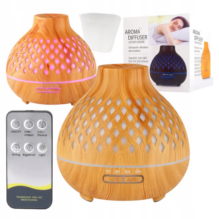 Aroma dyfuzor nawilżacz powietrza light wood 400 ml + timer