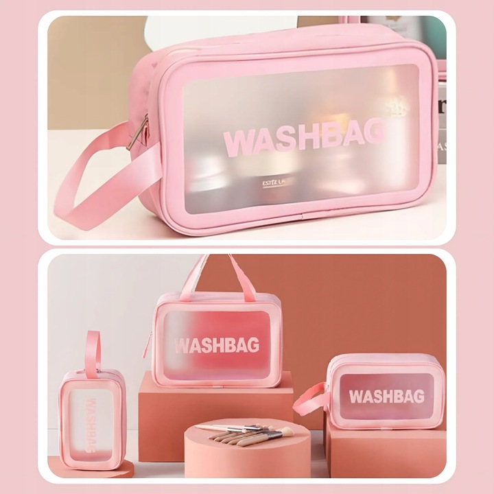 3x KOSMETYCZKA ZESTAW PODRÓŻNA TURYSTYCZNA PZEZROCZYSTA NA ZAMEK