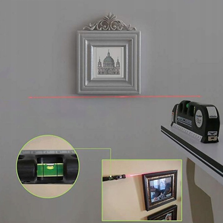 POZIOMICA LASEROWA Z MIARKĄ MIARĄ 250CM LASER KRZYŻOWY 3 LIBELKI