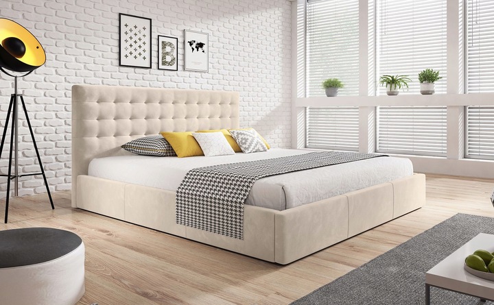 ŁOŻKO TAPICEROWANE VERO Z PODNOSZONYM STELAŻEM POJEMNIKIEM POŚCIEL 160x200