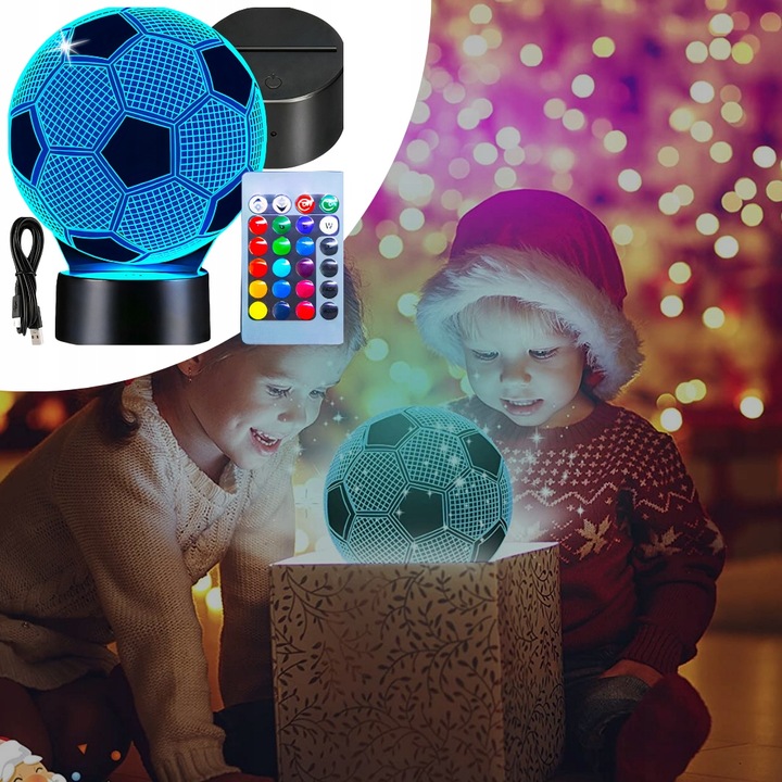 LAMPKA NOCNA DO SYPIALNI DLA DZIECI LED 3D RÓŻNE KOLORY PIŁKA NOŻNA + PILOT