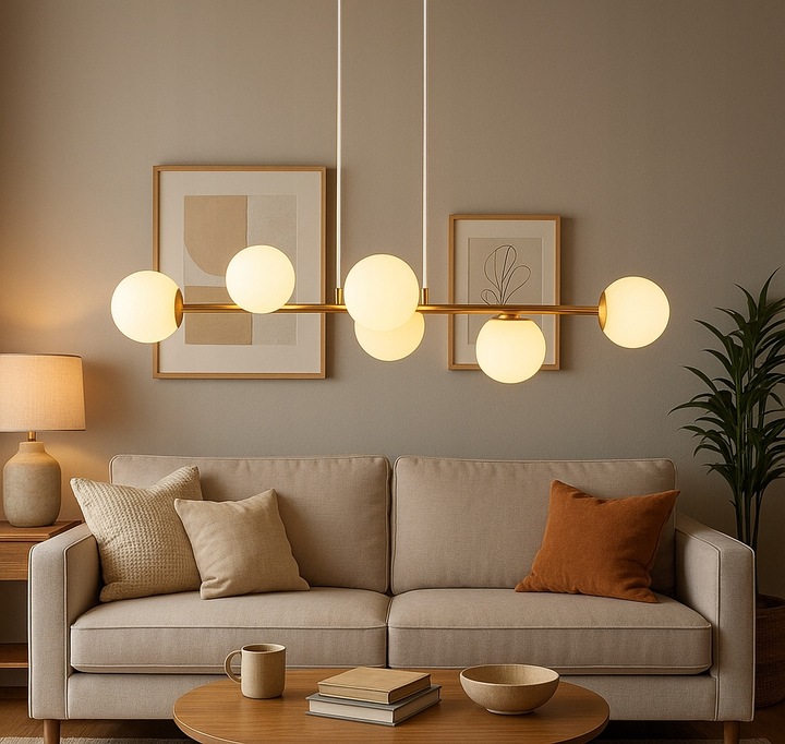 Lampa Wisząca Sufitowa Złota Żyrandol Białe Kule 6x LED E27