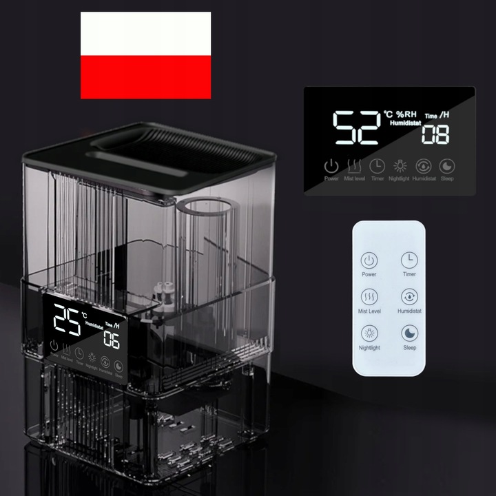 Nawilżacz powietrza AUTOMATYCZNY AROMATERAPIA 5w1 LCD +3 OLEJKI FILTR PILOT