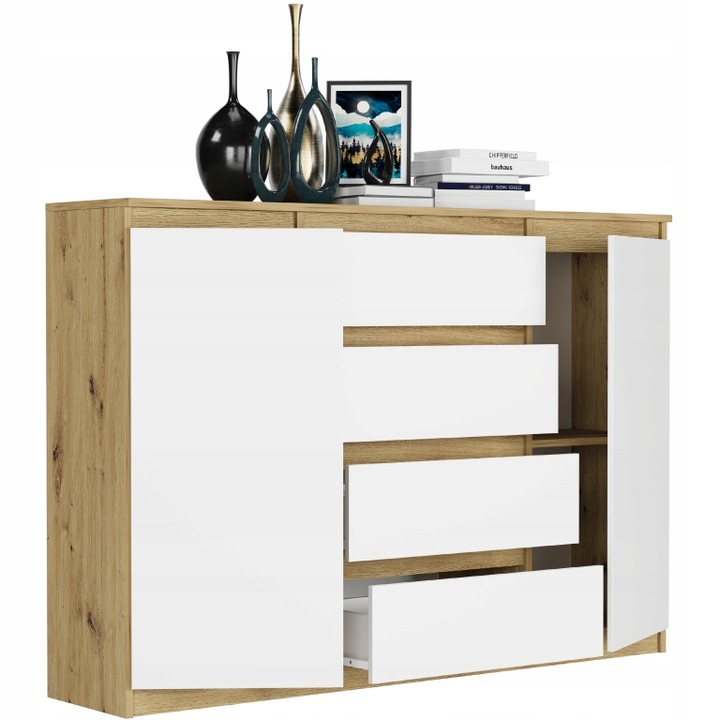 Modna KOMODA 140 SZAFKA 4 SZUFLADY 2 PÓŁKI R-140-S4 ARTISAN MIX