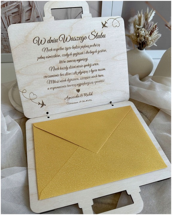 Kartka WALIZKA NA ŚLUB WESELE na pieniądze GRAWER prezent pamiątka