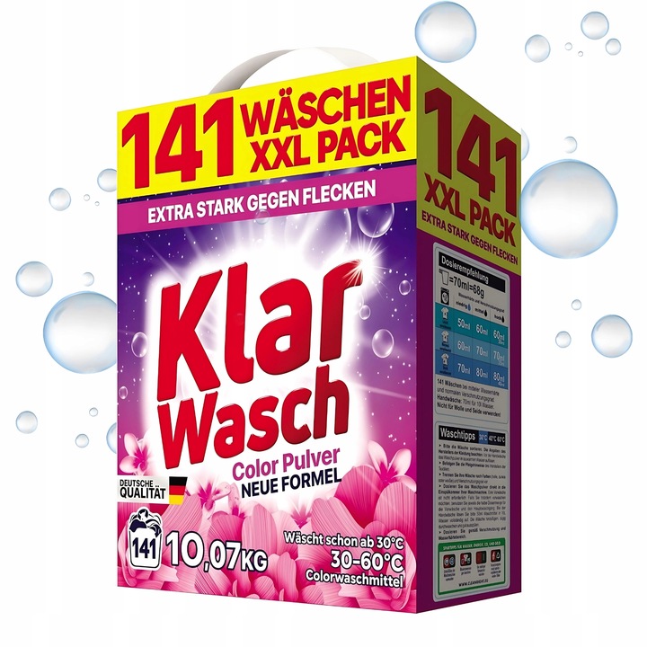 PROSZEK DO PRANIA KLAR WASCH KOLOR 10KG OPAKOWANIE XXL 141 PRAŃ
