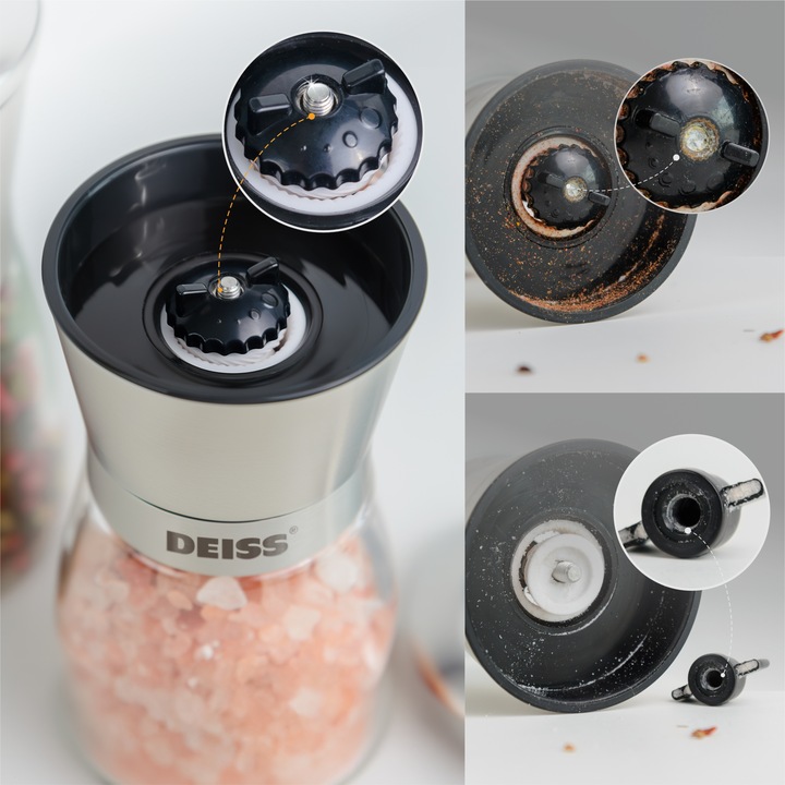 Deiss PRO Zestaw młynków do pieprzu i soli, 2 ręczne młynki i mały lejek