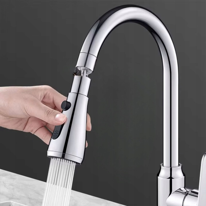 PRZEDŁUŻACZ KRANU KUCHENNEGO AERATOR ADAPTER PERLATOR 3 FUNKCJE 360 SREBRNY