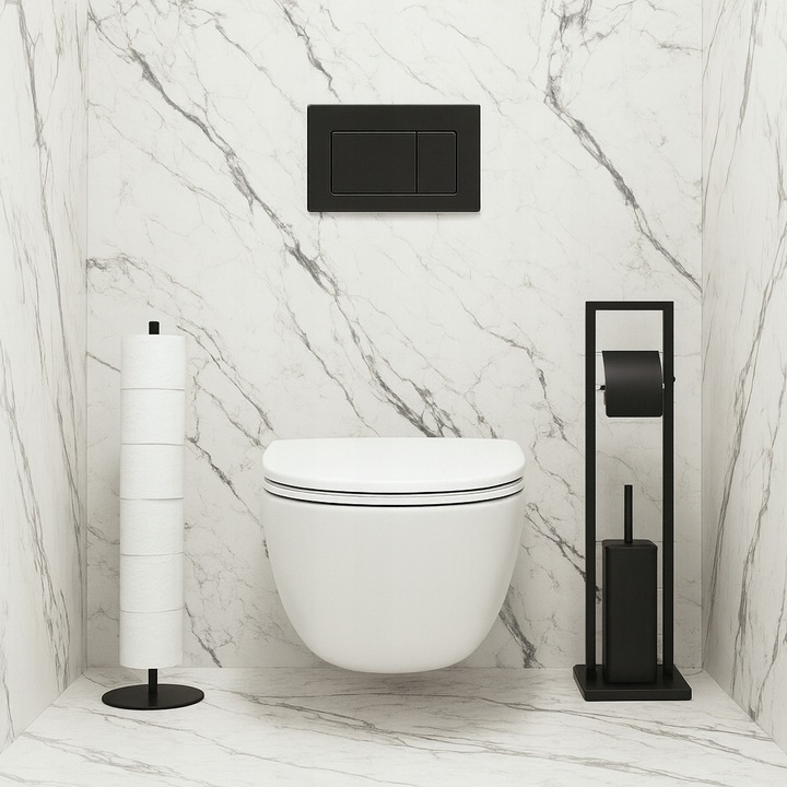 Stojak na papier toaletowy z uchwytem i szczotką do wc czarny loft YOKA