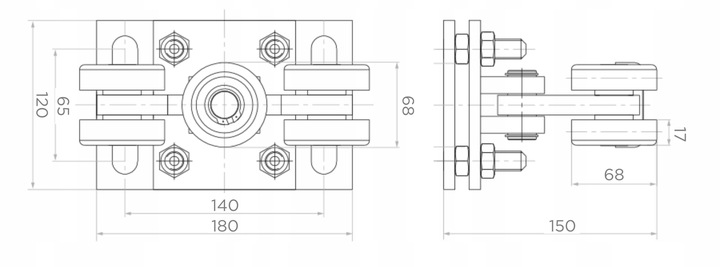 WÓZEK wózki do BRAMY PRZESUWNEJ 80x80 komplet ZESTAW wózków bramowych