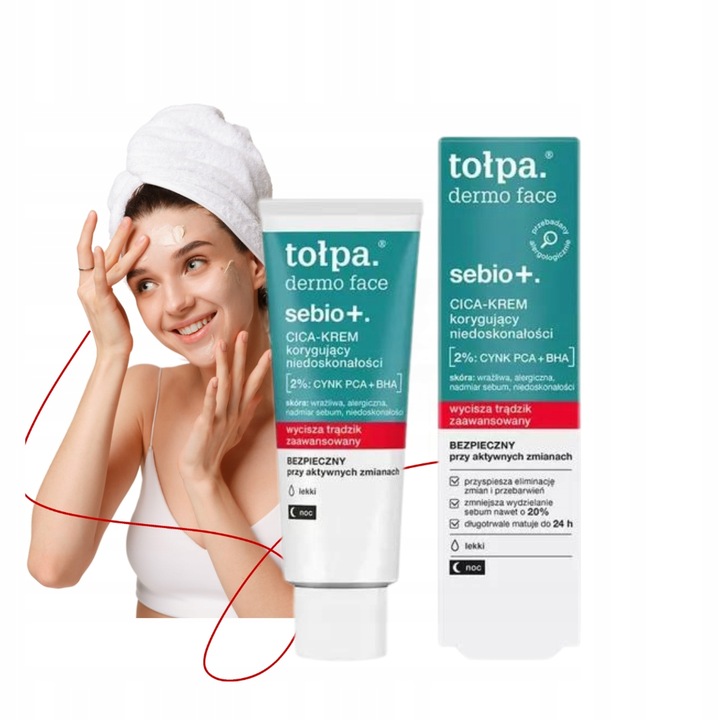 Lekki korygujący CICA krem do twarzy na noc TOŁPA