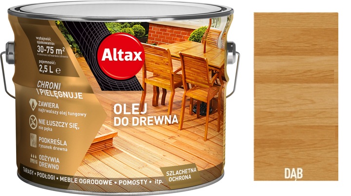 Altax olej do drewna mebli tarasów naturalny tungowy 2,5L DĄB