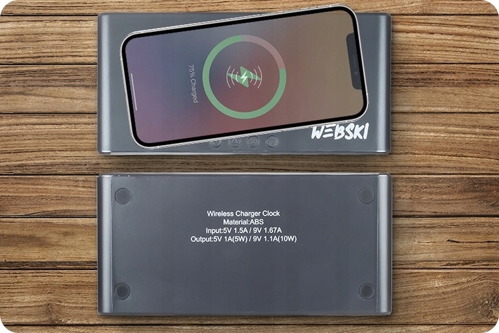 BEZPRZEWODOWA INDUKCYJNA ŁADOWARKA QI CYFROWY ZEGAR BUDZIK TERMOMETR