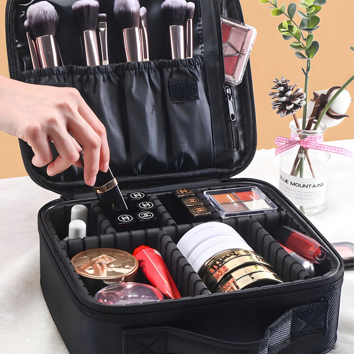KOSMETYCZKA ORGANIZER KUFEREK NA KOSMETYKI DUŻA TORBA PODRÓŻNA CZARNA