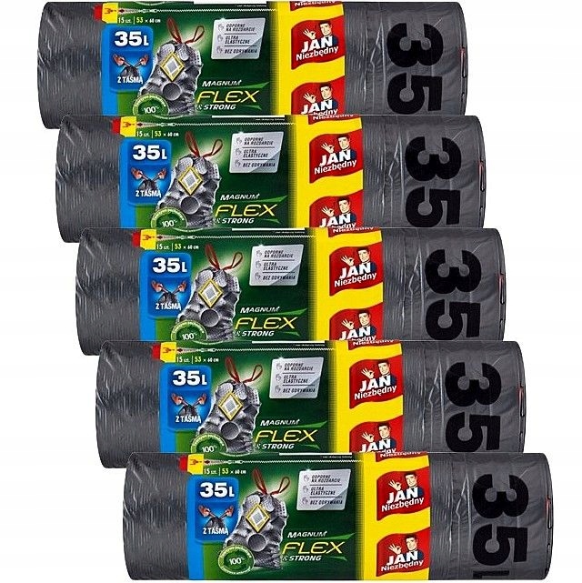 WORKI NA ŚMIECI 35L JAN NIEZBĘDNY MAGNUM FLEX & STRONG Z TAŚMĄ 75SZT MOCNE
