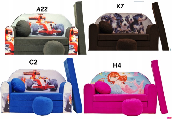 KANAPA SOFA rozkładana dla dzieci łózko poduszka materac piankowa
