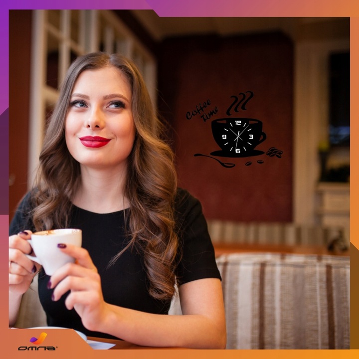 Zegar ścienny kuchenny filiżanka kawy do kuchni kawiarni czarny efekt 3D