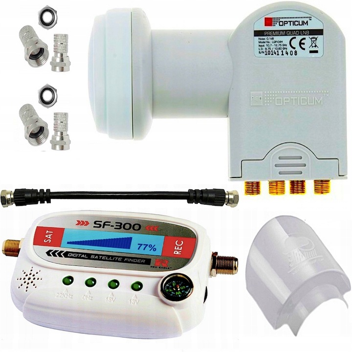 KONWERTER SATELITARNY QUAD na cztery OPTICUM Full HD 4K + MIERNIK +