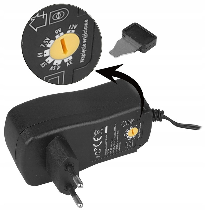 ZASILACZ UNIWERSALNY REGULOWANY DC 3-12V MOCNY 2.5A 30W 6 WTYKÓW