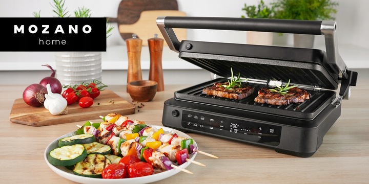 GRILL ELEKTRYCZNY OPIEKACZ ROZKŁADANY 6 PROGRAMÓW 2 TERMOSTATY 2000W