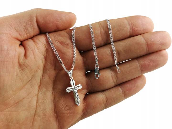 Srebrny Łańcuszek Rombo Doppia z Krzyżykiem Srebro 925 Grawer GRATIS