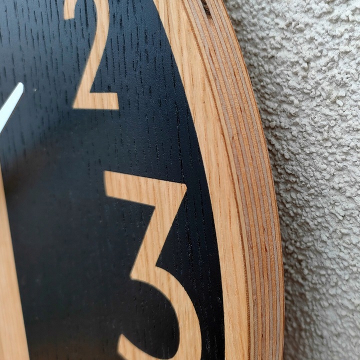 Zegar ścienny drewniany Dębowy ALFRED - 33 cm cichy, zegar do salonu