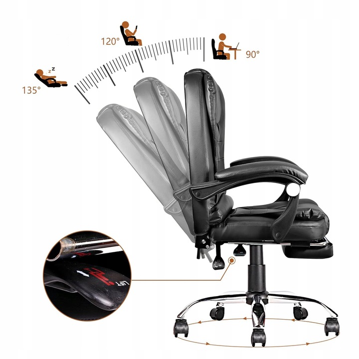 FOTEL BIUROWY OBROTOWY SKÓRZANY ERGONOMICZNY LC08 z MASAŻEM i
