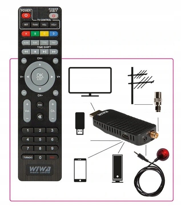 DEKODER TUNER DO TV NAZIEMNEJ DVB-T2 H.265 FULL HD MINI STICK PILOT