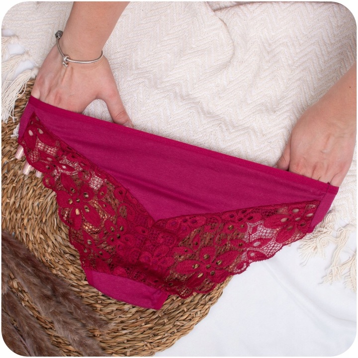 Majtki Koronkowe Bawełniane Wielokolorowe Damskie Figi Wygodne S 7-PAK