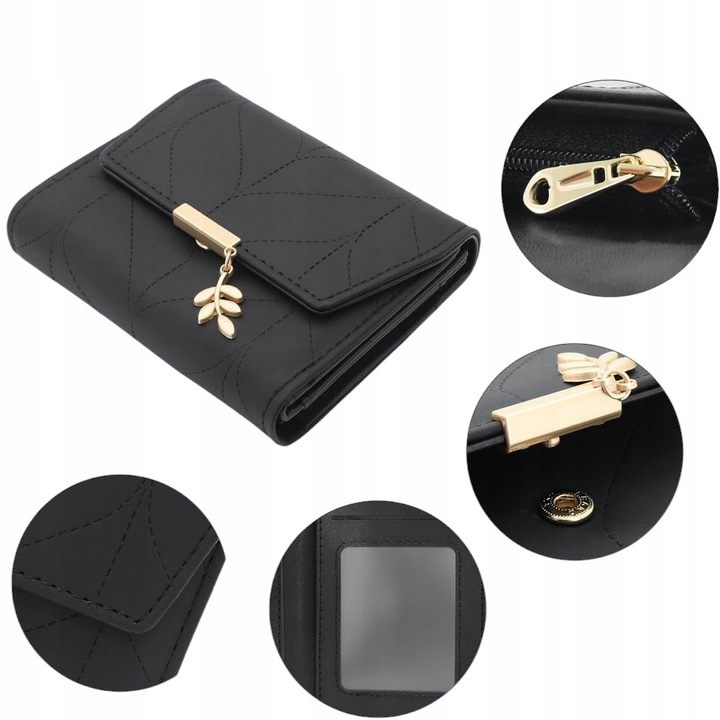 PORTFEL Damski CZARNY Mały Elegancki na Monety Karty Gotówkę Zdjęcie