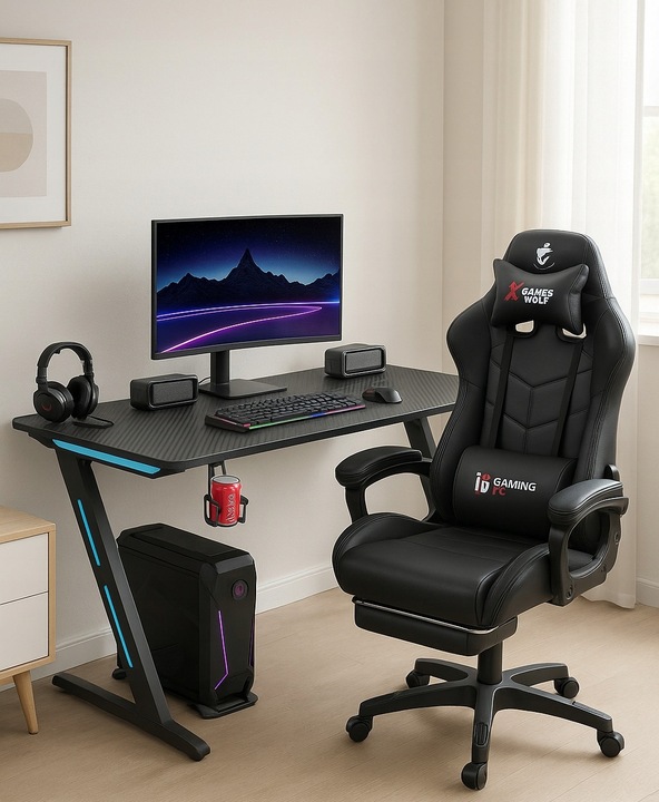 Biurko Gamingowe Komputerowe Stół dla Gracza Nowoczesne LED 120 cm