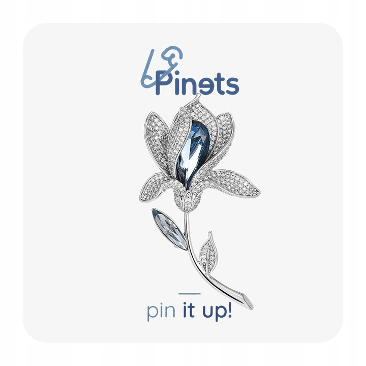 PINETS Piękna Srebrna Broszka KWIAT z niebieską cyrkonią