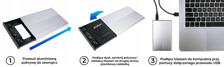 Kieszeń obudowa dysku HDD/SSD 2,5" SATA USB 3.2 USB-C -> USB-A | aluminium
